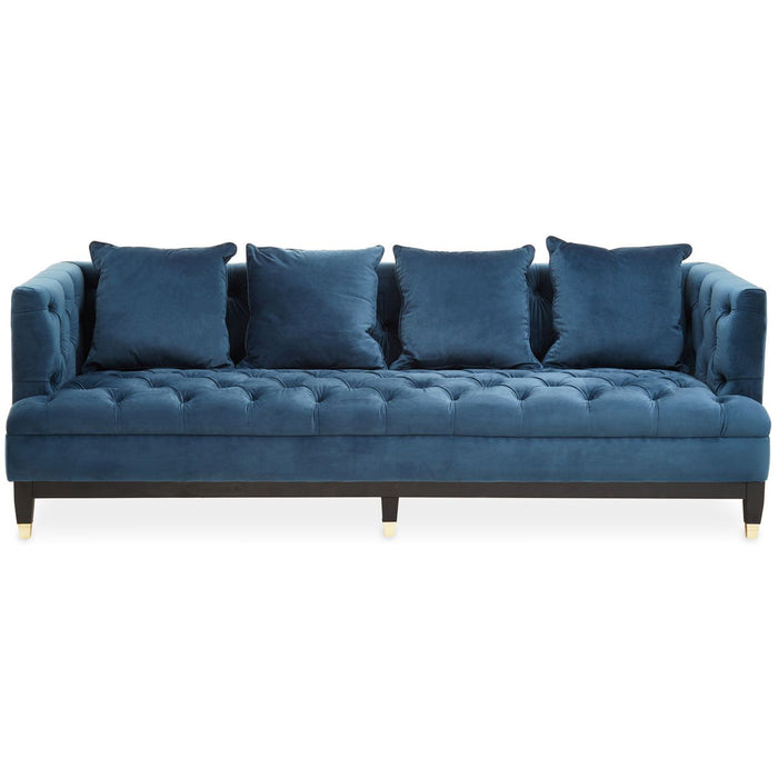 Sefira Fabric 3 Seater Sofa In Navy With Wooden Legs