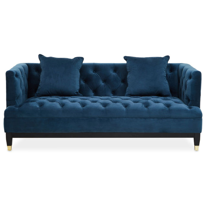 Sefira Fabric 2 Seater Sofa In Navy With Wooden Legs