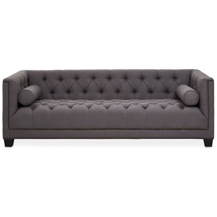 Surina Fabric 3 Seater Sofa In Grey With Carved Wooden Feets