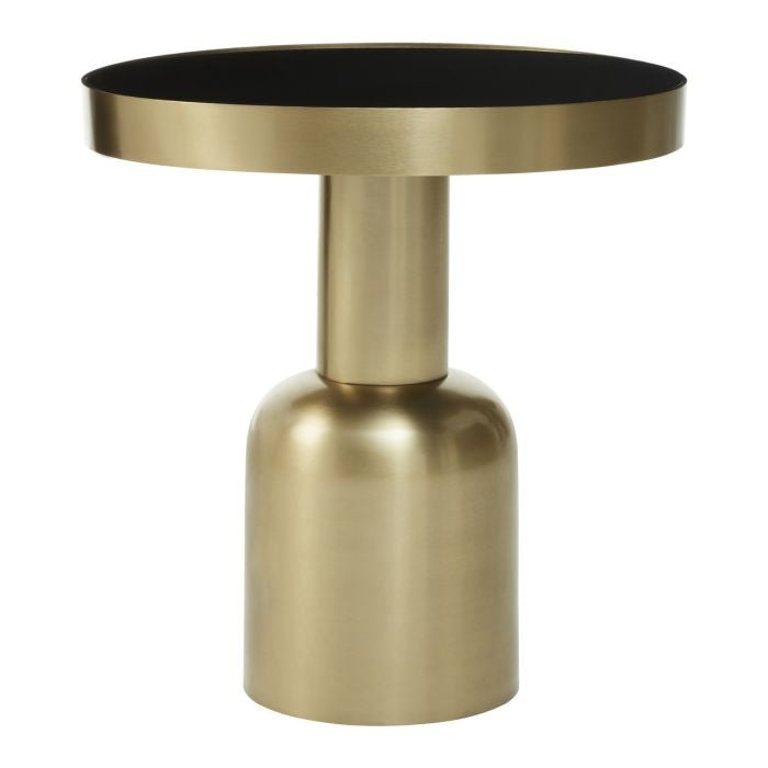 Cadfan Round Glass Top Side Table In Black With Gold Metal Base