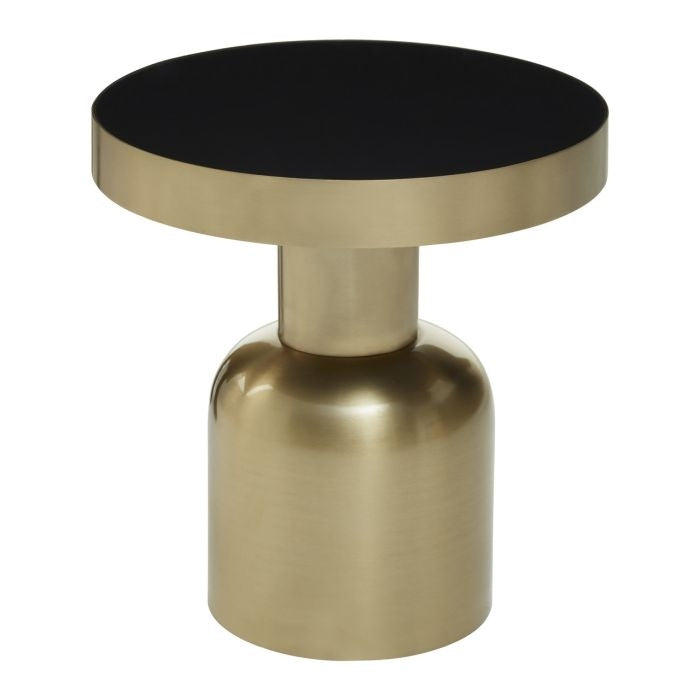 Cadfan Circular Glass Top Side Table In Black With Gold Metal Base