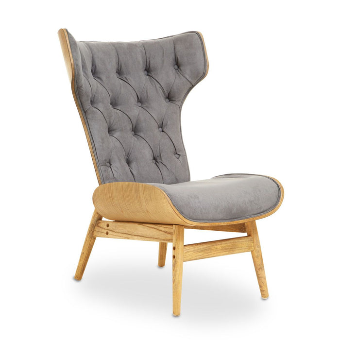 Vinsi Velvet Bedroom Chair In Grey With Winged Back