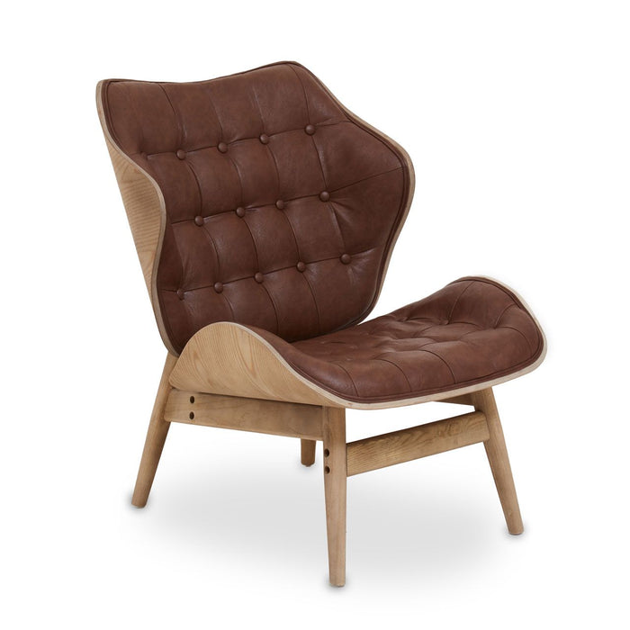 Vinsi Faux Leather Bedroom Chair In Brown With Natural Back