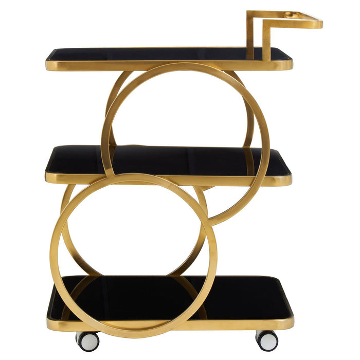 Alvaro Black Glass Shelves Drinks Trolley With Gold Metal Frame