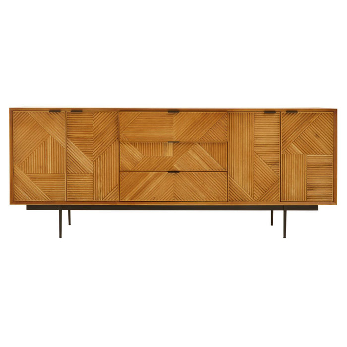 Jakara Wooden Sideboard In Carved Effect Food Natural Frame