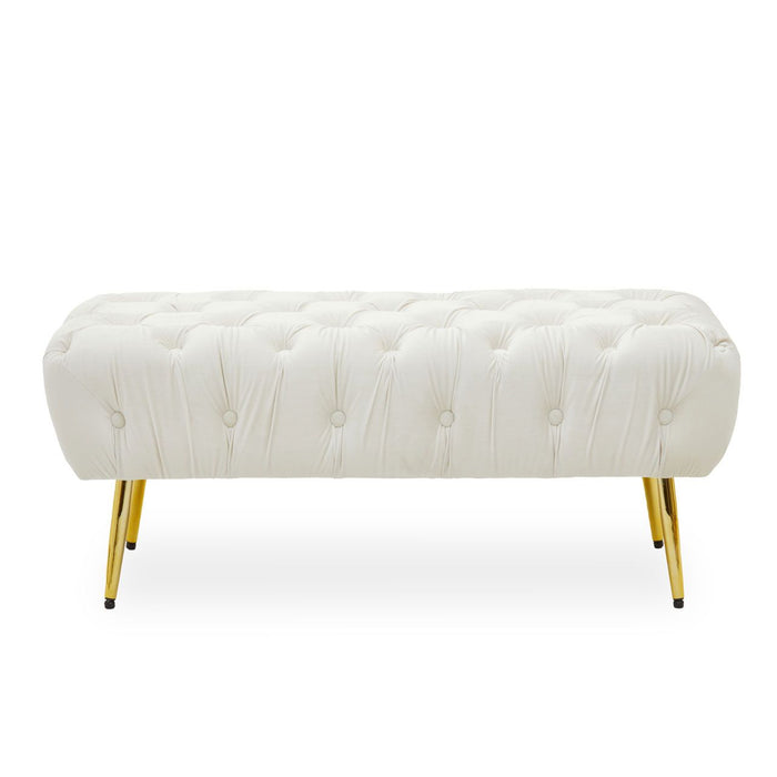 Tamra Plush Velvet Footstool In Cream With Gold Tapered Metal Legs