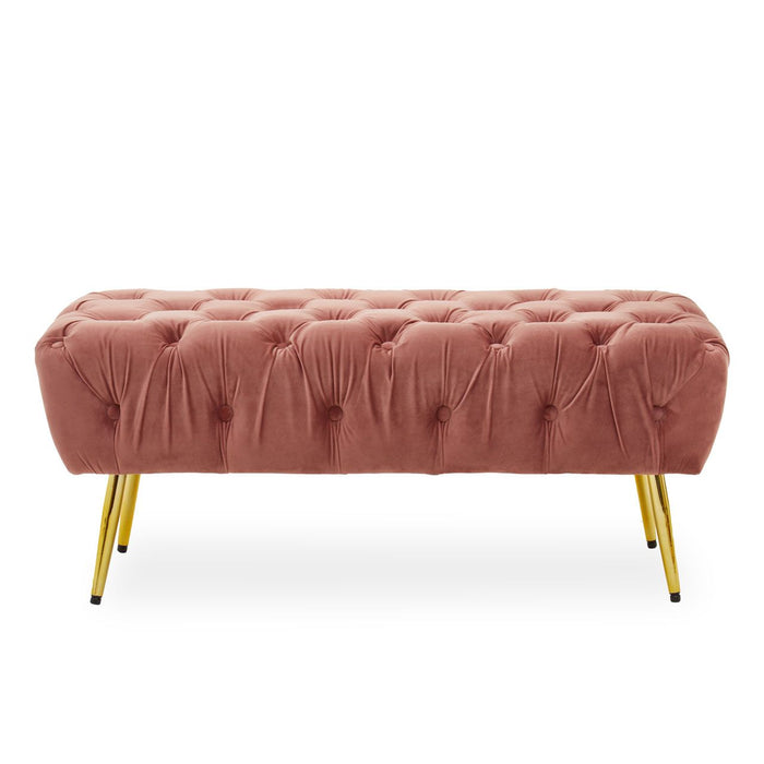 Tamra Plush Velvet Footstool In Dusky Pink With Gold Tapered Metal Legs