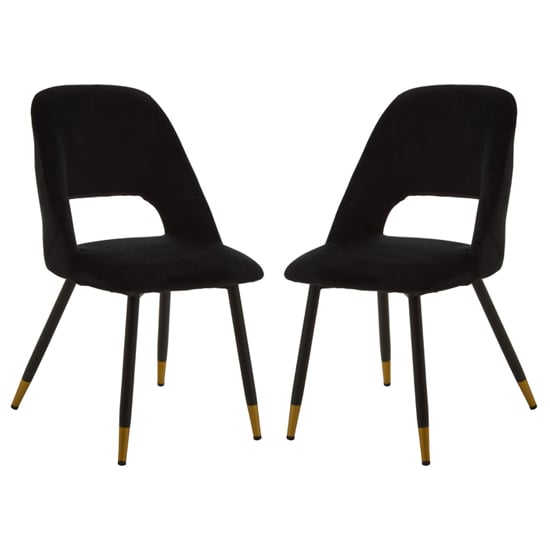 Warren Black Velvet Dining Chairs With Gold Foottips In Pair