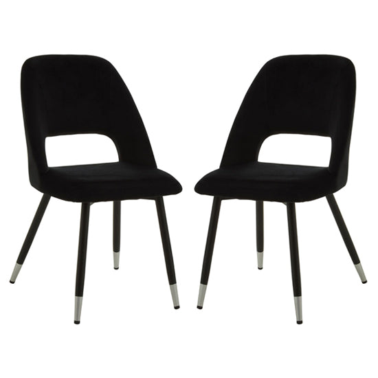 Warren Black Velvet Dining Chairs With Silver Foottips In Pair