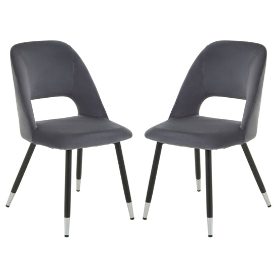 Warren Grey Velvet Dining Chairs With Silver Foottips In Pair