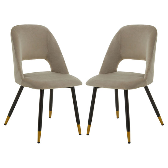 Warren Mink Velvet Dining Chairs With Gold Foottips In Pair