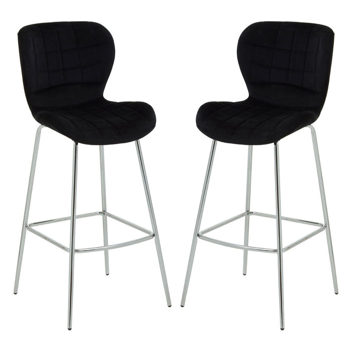 Warton Black Velvet Bar Chairs With Silver Metal Legs In Pair