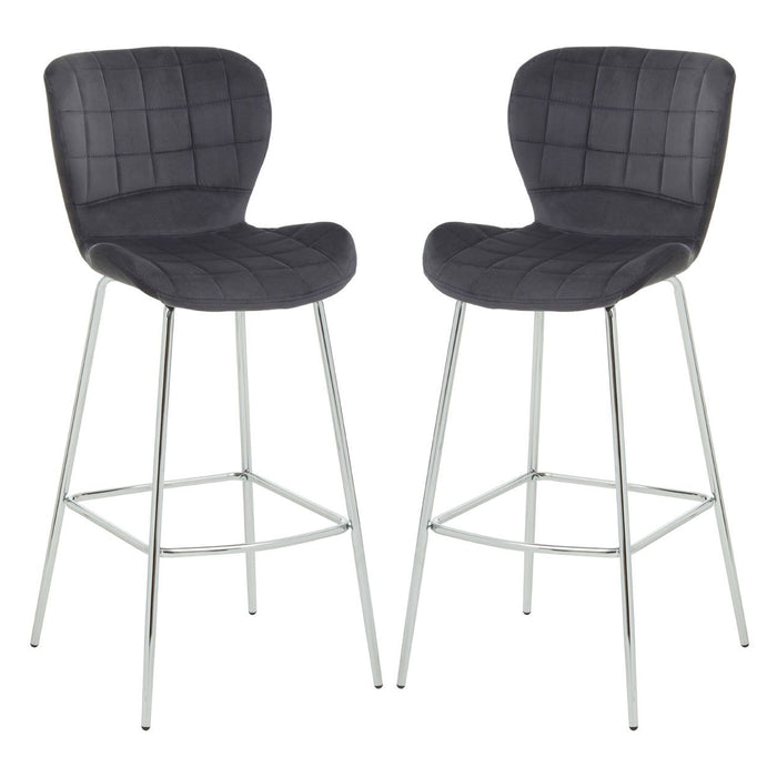 Warton Grey Velvet Bar Chairs With Silver Metal Legs In Pair