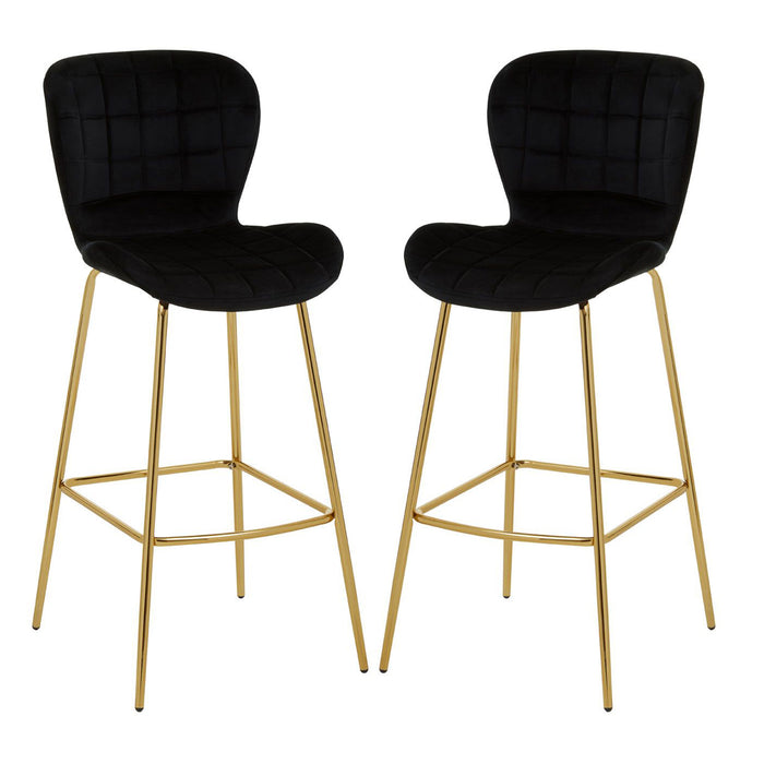 Warton Black Velvet Bar Chairs With Gold Metal Legs In Pair