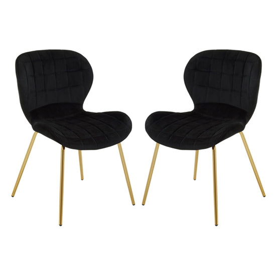 Warton Black Velvet Dining Chairs With Gold Legs In Pair