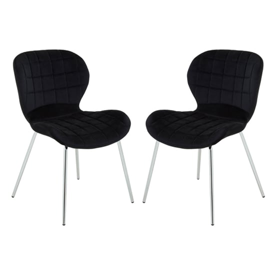 Warton Black Velvet Dining Chairs With Silver Legs In Pair