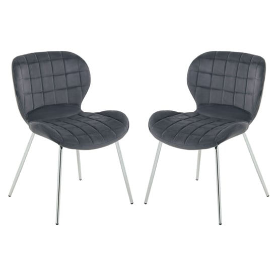 Warton Grey Velvet Dining Chairs With Silver Legs In Pair