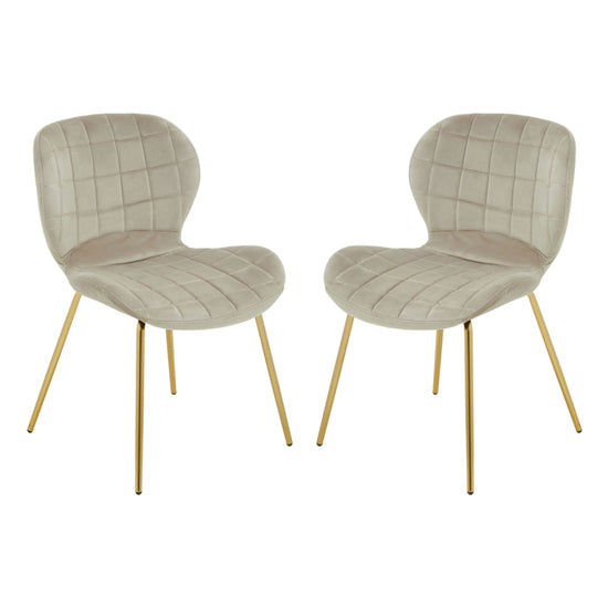 Warton Mink Velvet Dining Chairs With Gold Legs In Pair