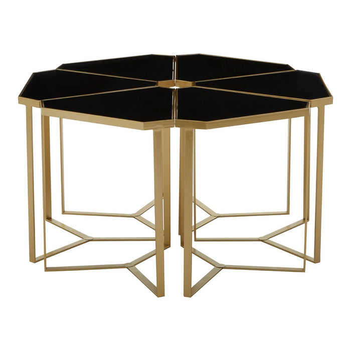 Jodie 6 Piece Black Top Coffee Table Set With Gold Metal Frame