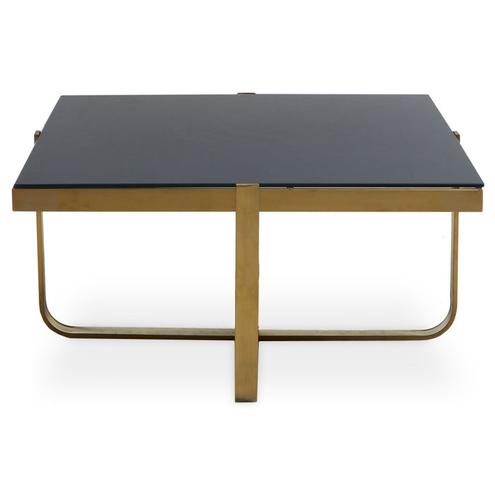 Alana Square Black Glass Coffee Table With Brushed Gold Metal Frame