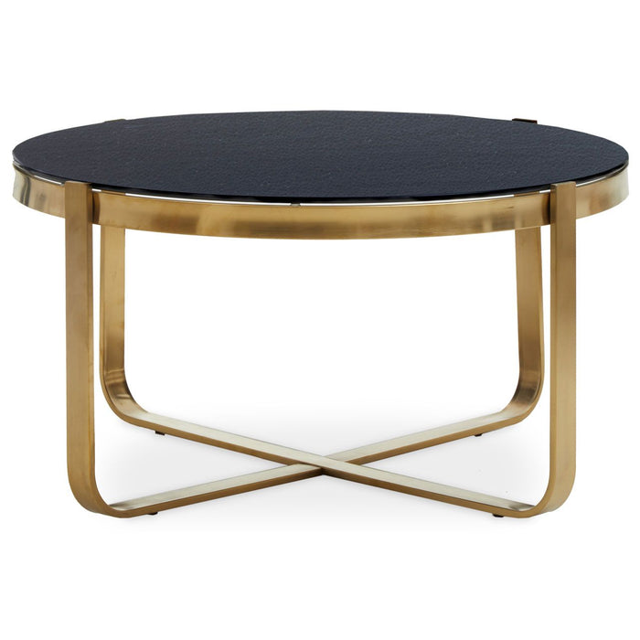 Alana Round Black Glass Coffee Table With Brushed Gold Metal Frame