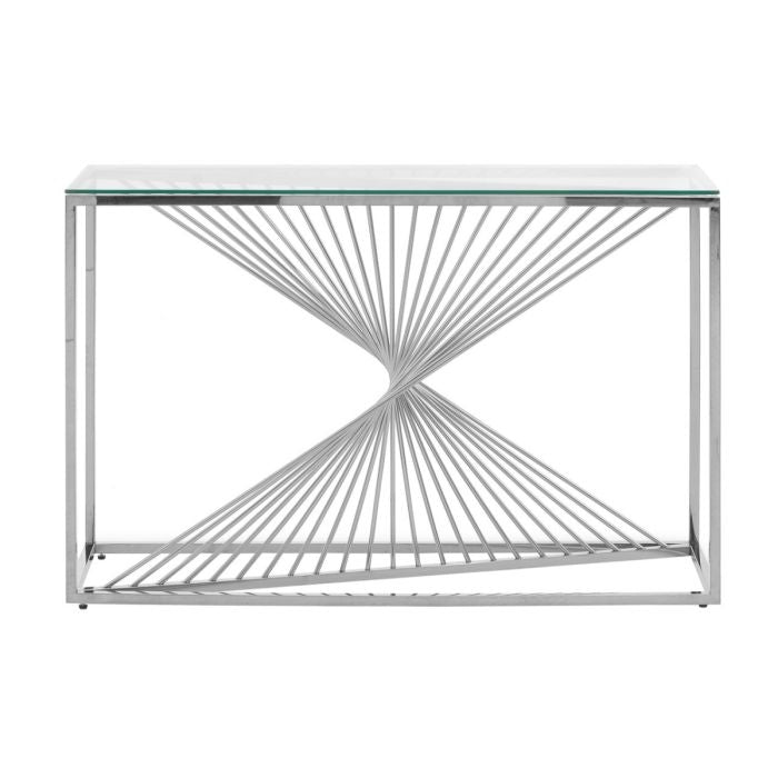 Ashburton Rectangular Clear Glass Console Table With Silver Metal Base