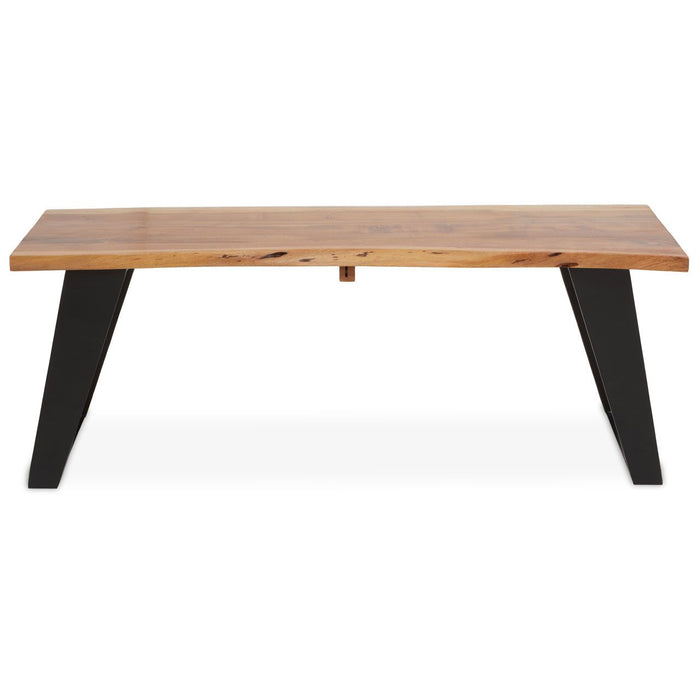 Surax Acacia Wood Coffee Table With Looped Iron Base