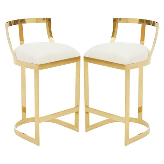 Amberley Ivory Velvet Bar Chairs With Gold Metal Base In Pair