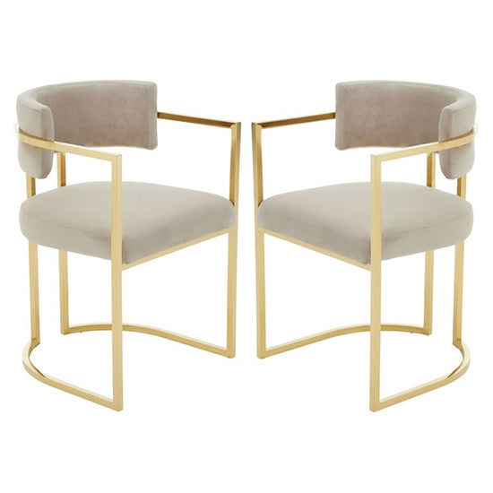 Amberley Mink Velvet Upholstered Dining Chairs With Gold Base In Pair