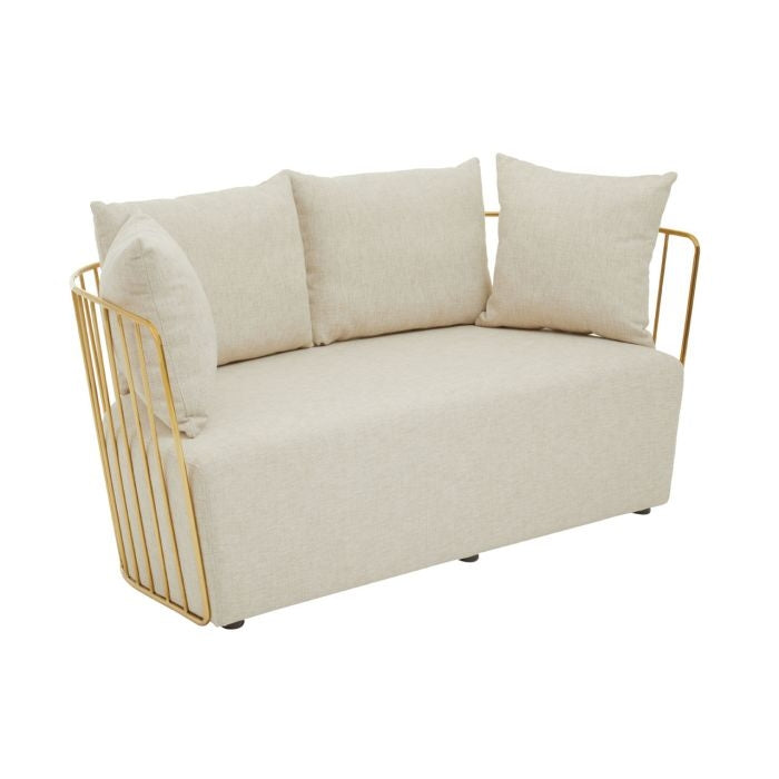 Amberley Fabric Upholstered 2 Seater Sofa In Natural With Gold Frame