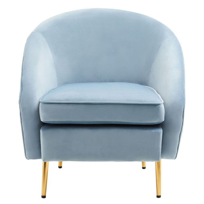 Yasmeen Velvet Lounge Chair In Aqua Blue With Gold Metal Legs