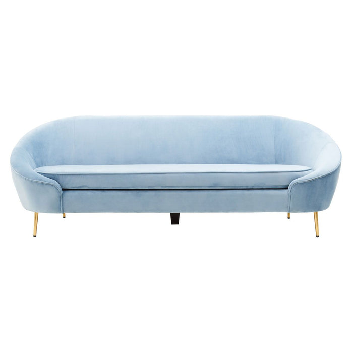 Yasmeen Velvet 3 Seater Sofa In Aqua Blue With Gold Metal Legs