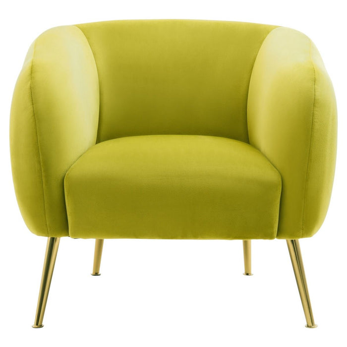 Yasmeen Velvet Armchair In Olive With Gold Metal Legs