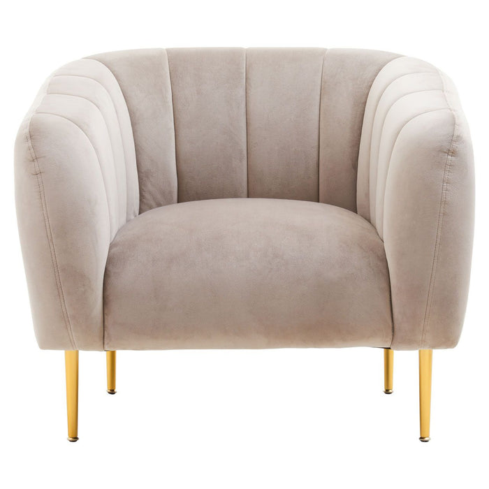 Yasmeen Velvet Armchair In Mink With Gold Metal Legs