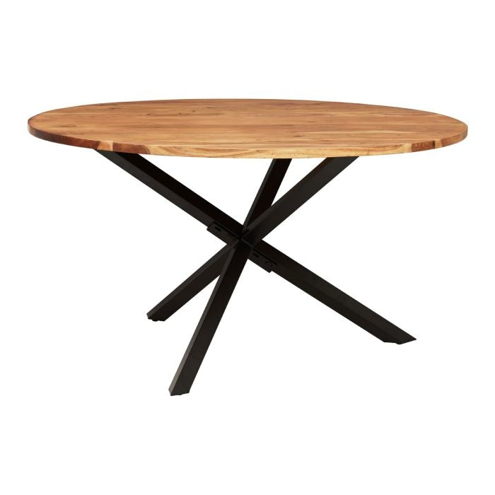 Antrim Round Wooden Dining Table In Oak With Black Metal Legs