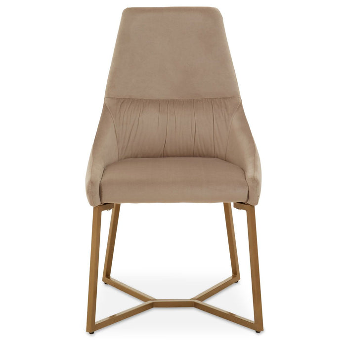 Vieste Velvet Dining Chair In Mink With Gold Metal Legs