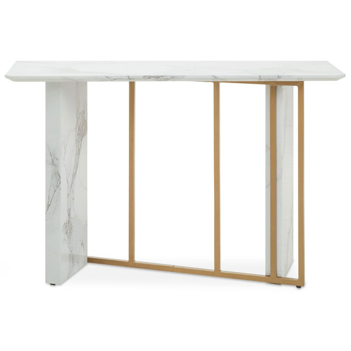 Vieste Wooden Console Table In White Marble Effect With Gold Metal Frame