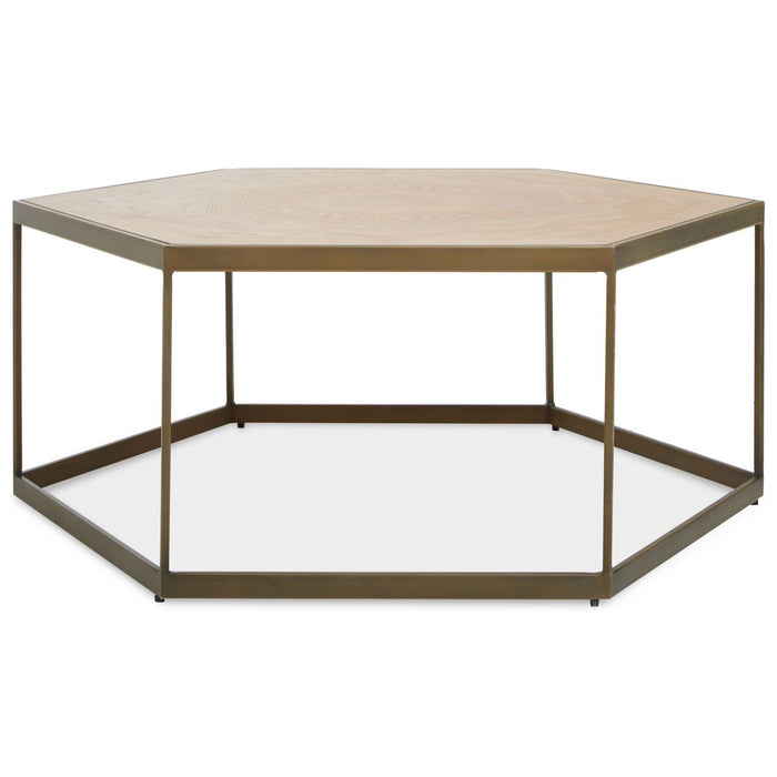 Grenoble Hexagonal Wooden End Table In Brass Frame