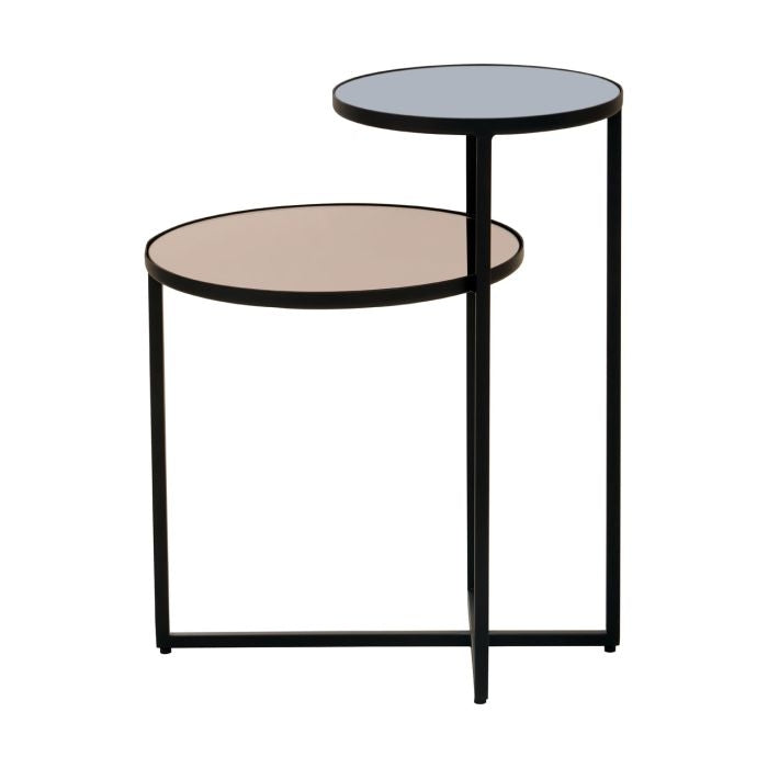 Cabriole Smoked Mirror Glass Top Side Table With Black Metal Frame