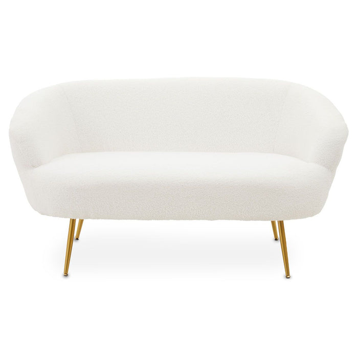 Yazmin Fabric 2 Seater Sofa In Plush White With Gold Legs