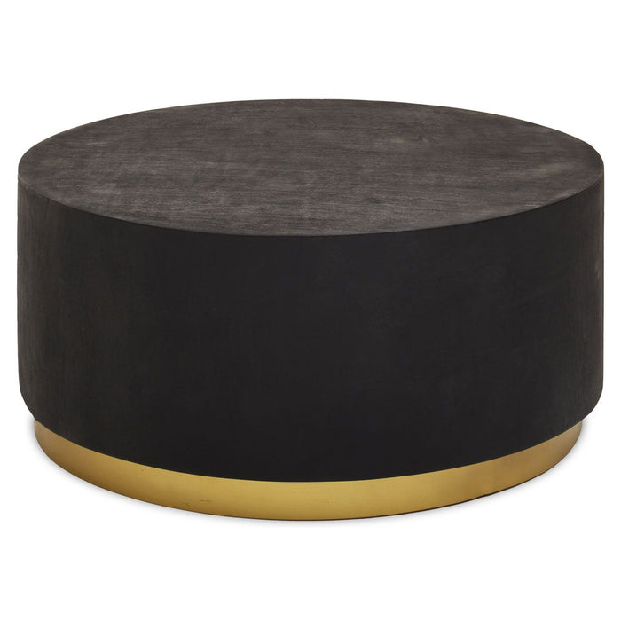 Naro Round Wooden Side Table In Black Concrete Effect And Gold