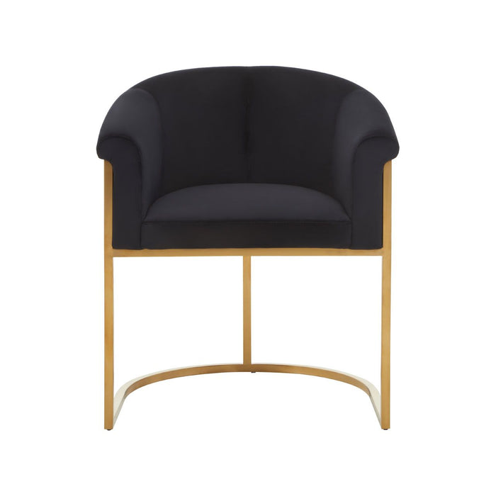 Vogue Velvet Dining Chair In Black With Matte Gold Stainless Steel Frame