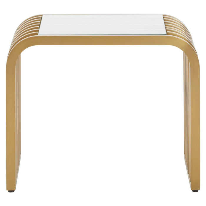 Vogue Glass Top End Table In Matte Gold Stainless Steel Frame