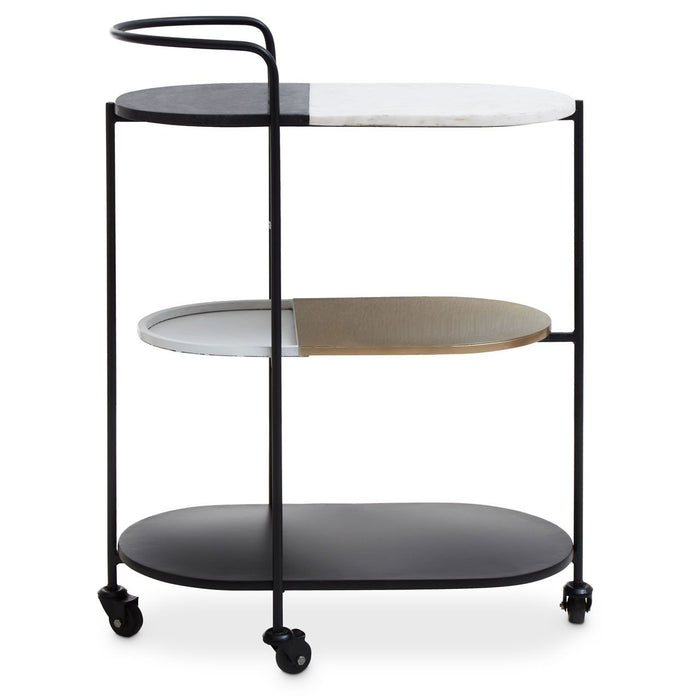 Corra Stone Shelves Drinks Trolley In Black Metal Frame