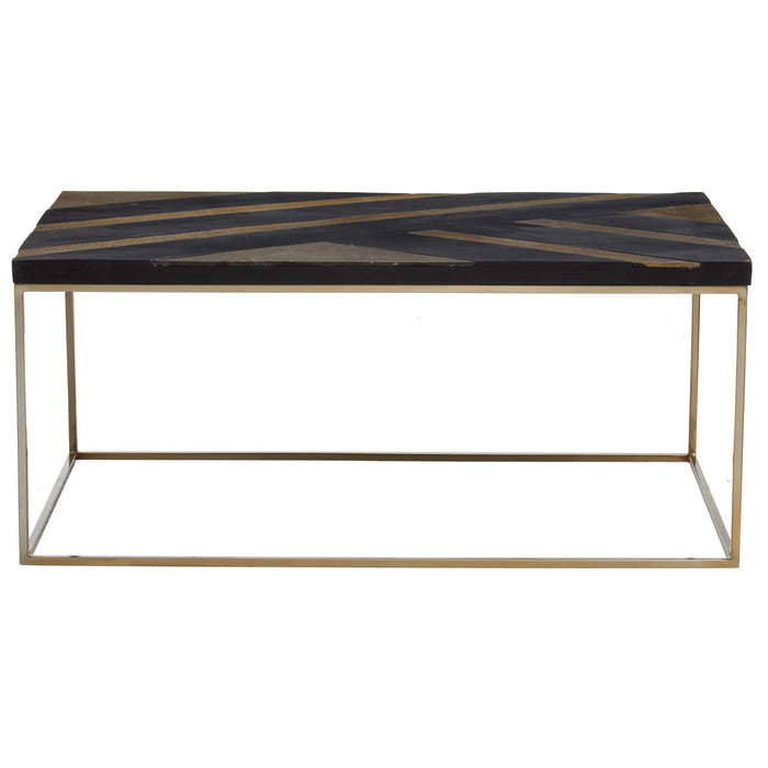 Aris Acacia Wood Coffee Table In Black And Gold With Metal Frame