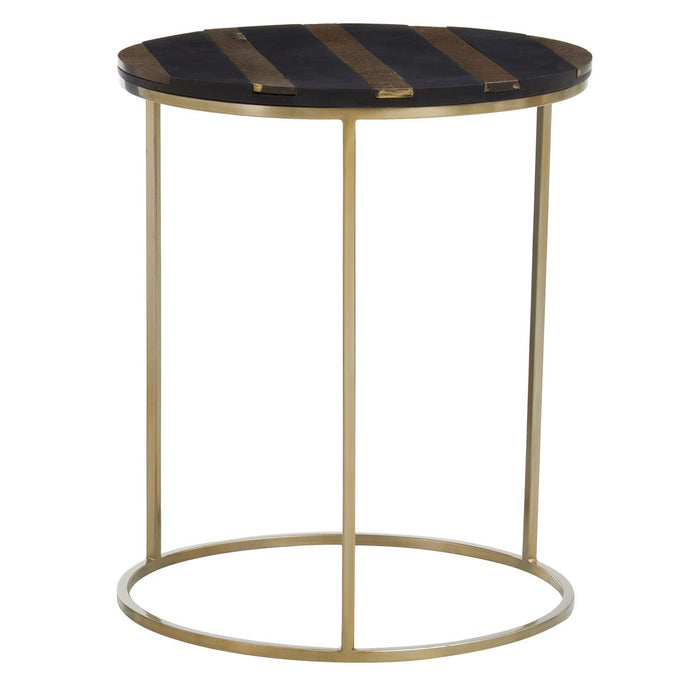 Aris Acacia Wood Side Table In Black And Gold With Metal Frame