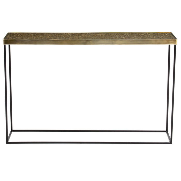 Akola Glass Top Console Table In Gold With Sturdy Black Aluminium Frame