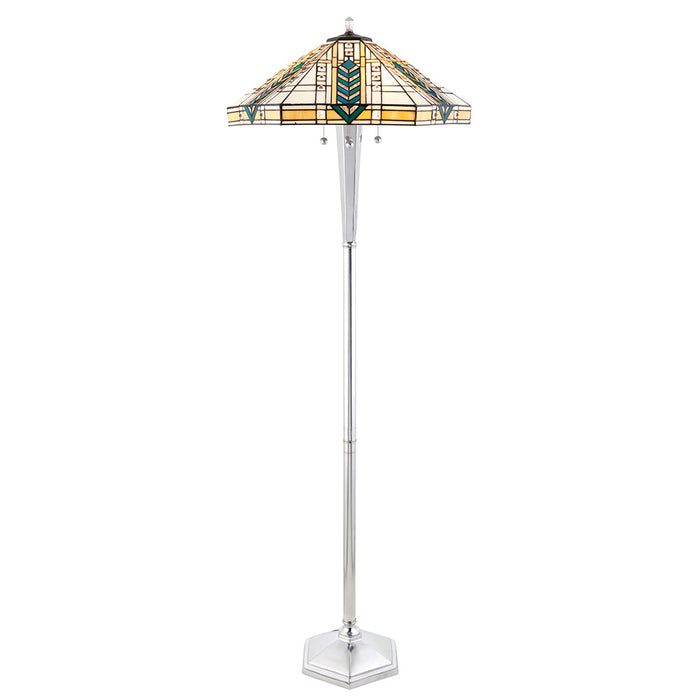 Lloyd Tiffany Glass Shade Floor Lamp In Polished Aluminium