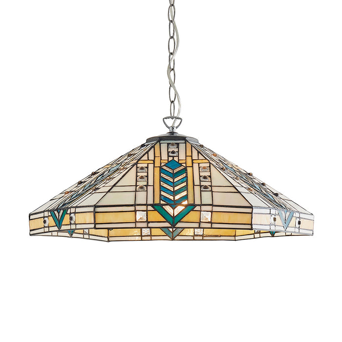 Lloyd Large 3 Lights Tiffany Glass Ceiling Pendant Light In Chrome