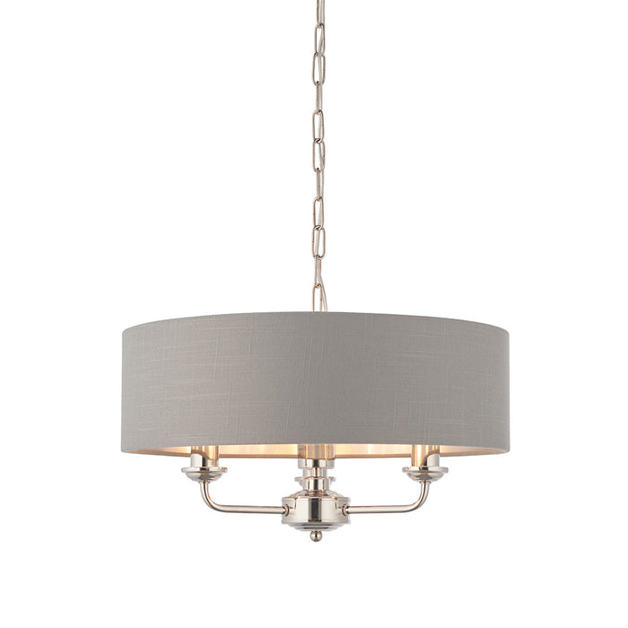 Highclere 3 Lights Charcoal Linen Shade Ceiling Pendant Light In Brushed Nickel